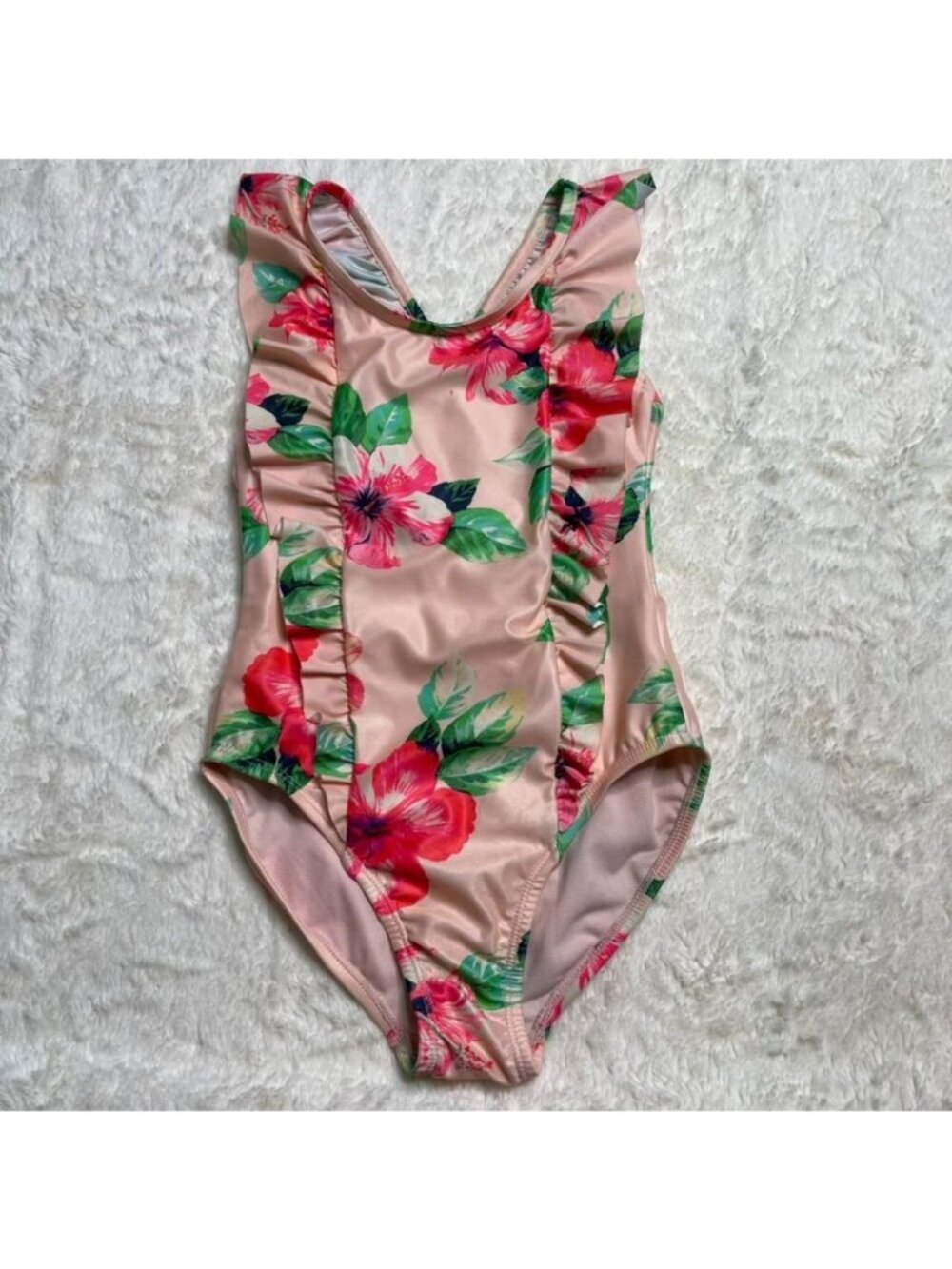 Gap Kids Girls Size S Small Pink Floral One Piece Swimsuit Ruffle Sleeves